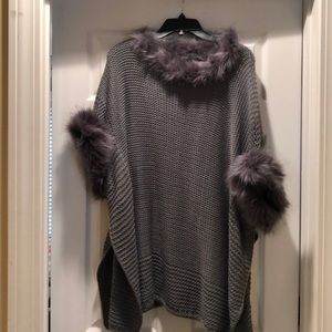 Ladies grey fur lined poncho NWT